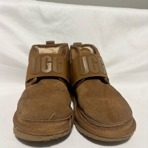 UGG Brown Suede Slip-On Shearling Mules with Logo Strap